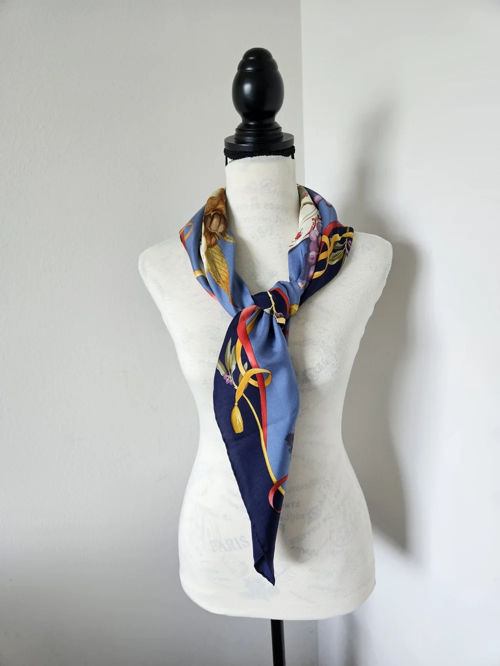 Salvatore Ferragamo Blue and Navy Silk Fruit-Print Scarf